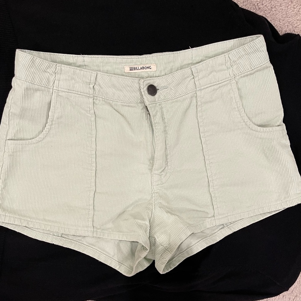 Billabong Size 28 Corduroy Shorts, soft mint green.